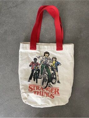 Stranger Things Cream Canvas Tote with Red Handles